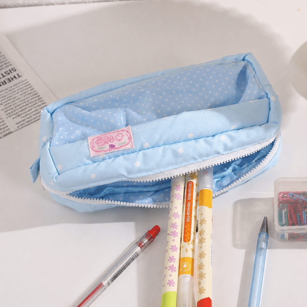 Aesthetic Large Pencil Case Pouch - Kotak Pensil Polka Dot Estetis Kapasitas