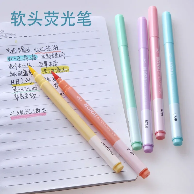 6 buah/set pena kuas Highlight - Pastel Highlighter Set Double Ended ulasan dan harga