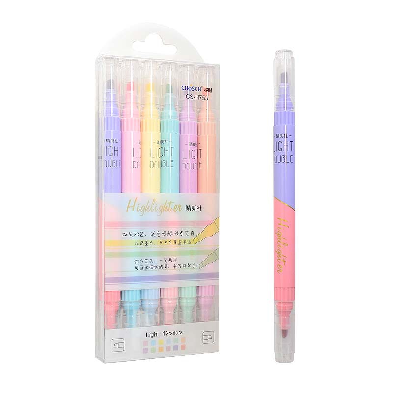 6 Buah Pena Highlighter Ujung  - Pastel Highlighter Set Double Ended ulasan dan harga