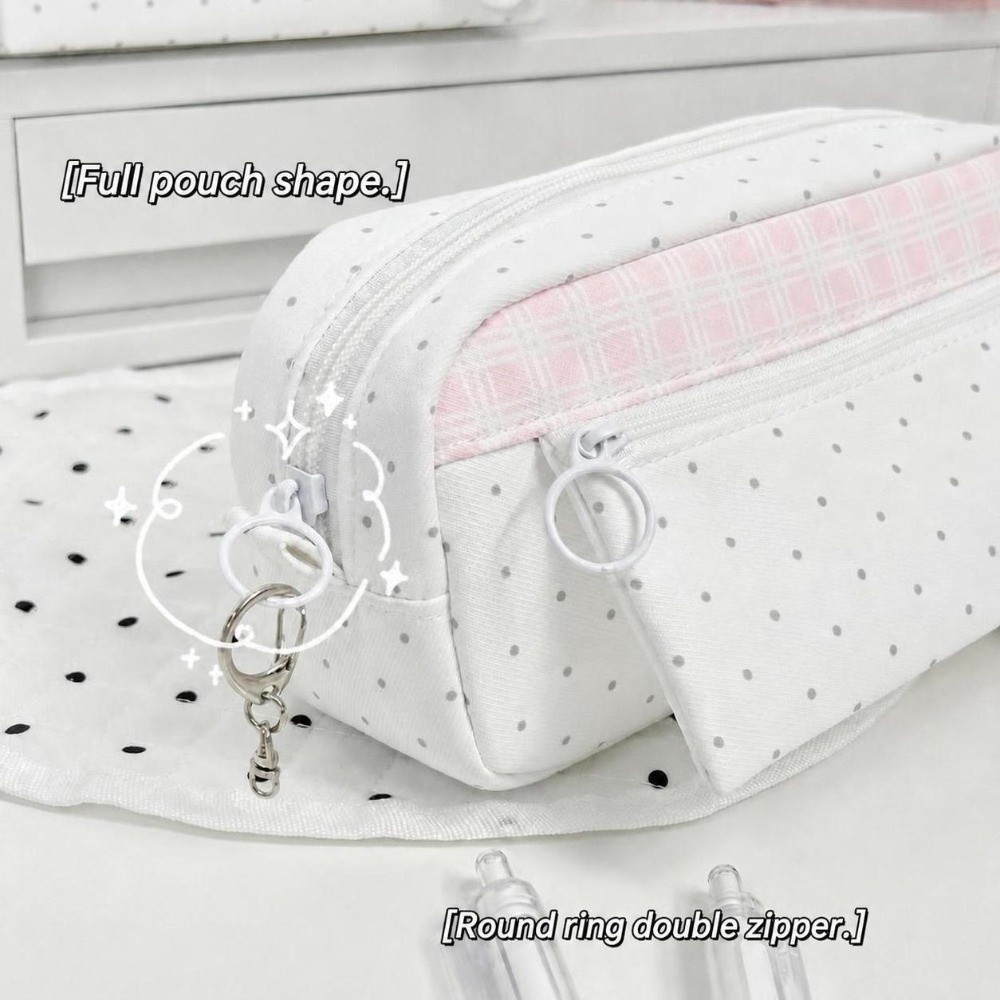 Kotak Pensil Polka Dot Plaid E - Aesthetic Large Pencil Case Pouch ulasan dan harga