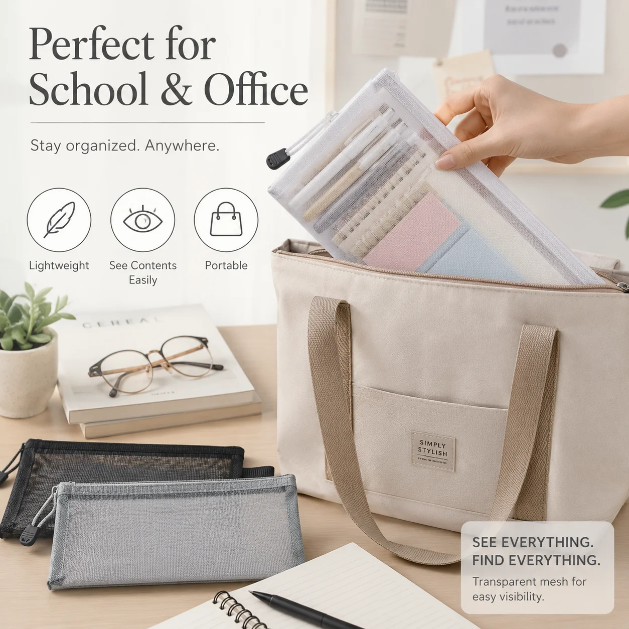 Kotak Pensil Jaring Transparan - Clear Mesh Pencil Pouch For Exam ulasan dan harga