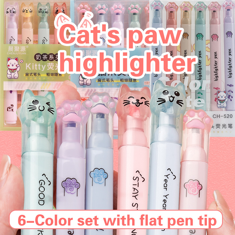 6 buah/pak Kawaii cakar kucing - Pastel Highlighter Set Double Ended ulasan dan harga
