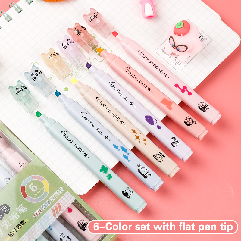 6 buah/pak Kawaii cakar kucing - Pastel Highlighter Set Double Ended ulasan dan harga
