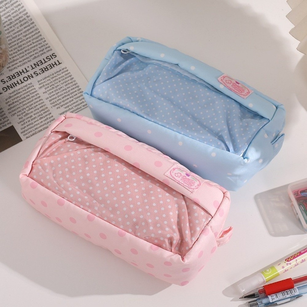 Kotak Pensil Polka Dot Estetis - Aesthetic Large Pencil Case Pouch ulasan dan harga