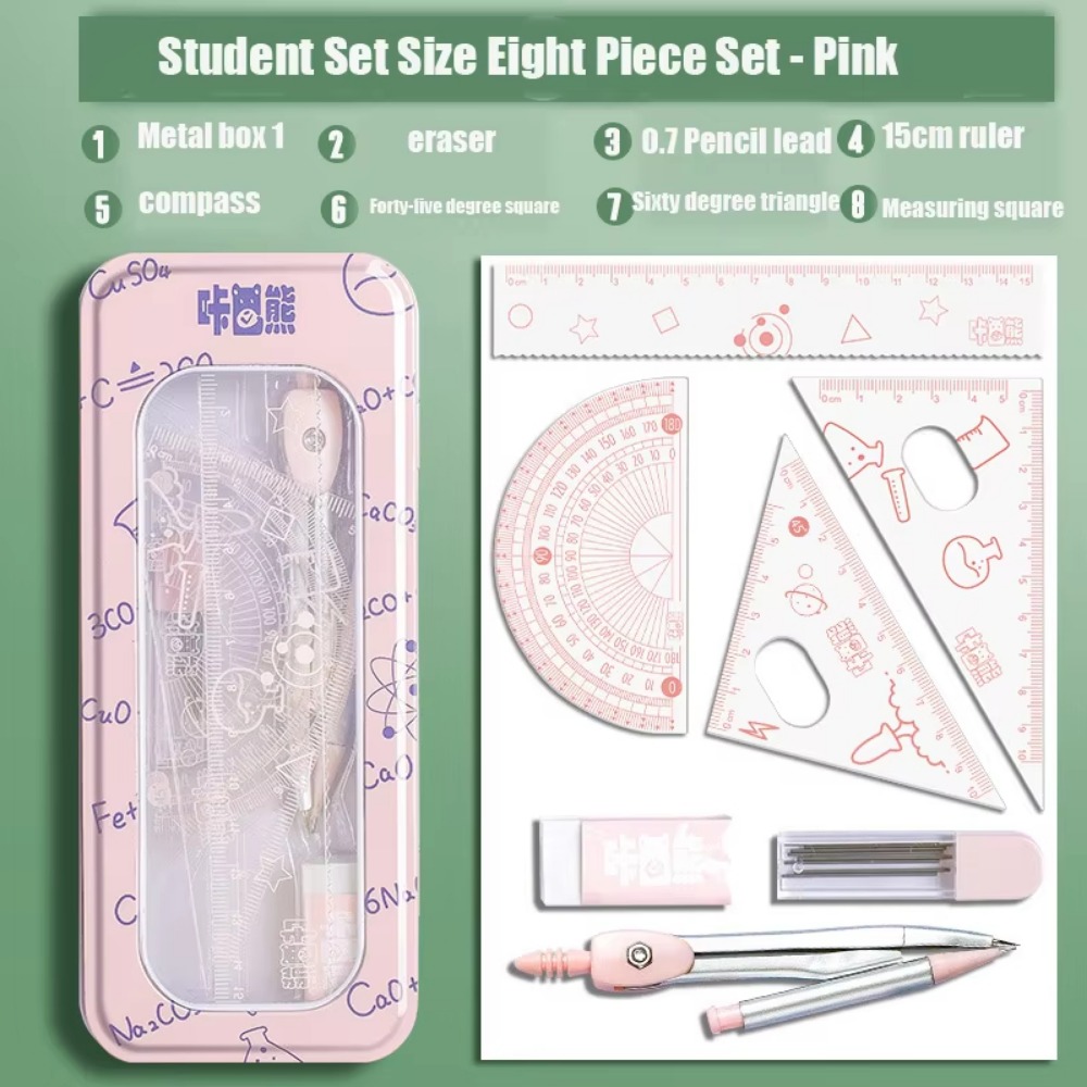8Pcs/Set Set Geometri Matemati - Math Geometry Set With Compass ulasan dan harga