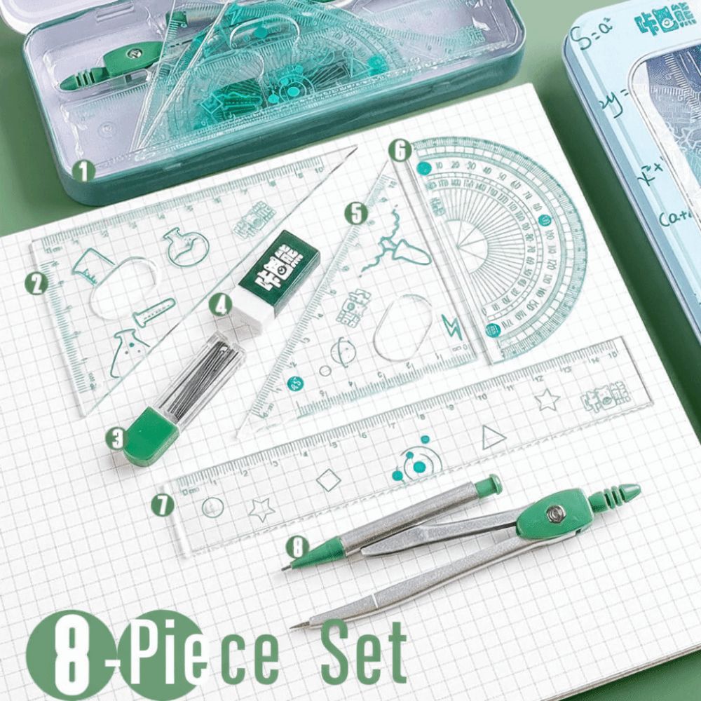 8Pcs/Set Set Geometri Matemati - Math Geometry Set With Compass ulasan dan harga
