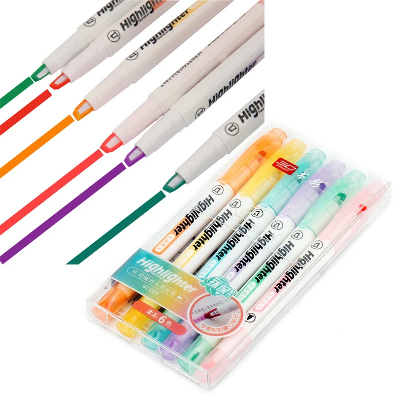 6 warna/Set pena Highlighter u - Pastel Highlighter Set Double Ended ulasan dan harga