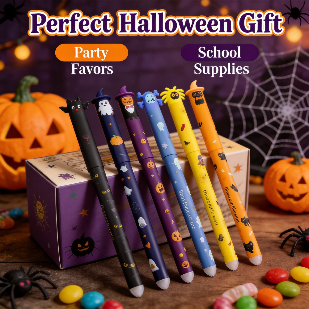 1-6Pcs Pulpen Gel Halloween ya - Retractable Eraser Pen Click ulasan dan harga