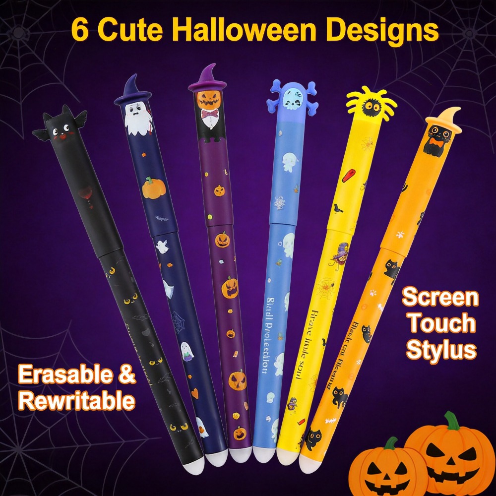 1-6Pcs Pulpen Gel Halloween ya - Retractable Eraser Pen Click ulasan dan harga