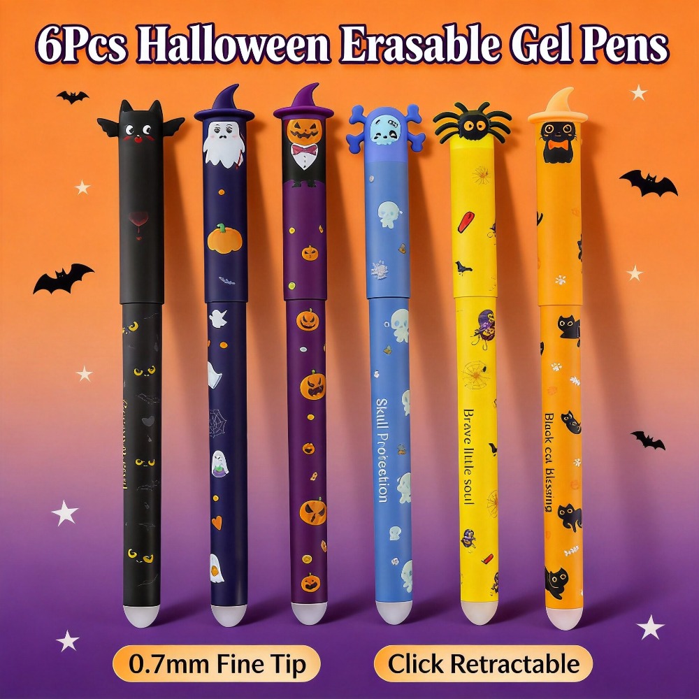 1-6Pcs Pulpen Gel Halloween ya - Retractable Eraser Pen Click ulasan dan harga