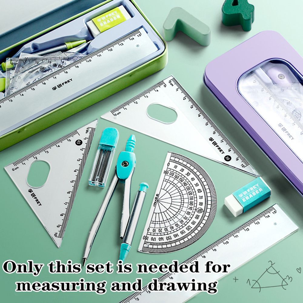 7 buah/Set Set penggaris kompa - Math Geometry Set With Compass ulasan dan harga