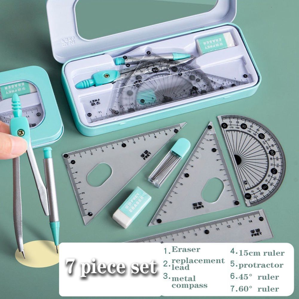 7 buah/Set Set penggaris kompa - Math Geometry Set With Compass ulasan dan harga