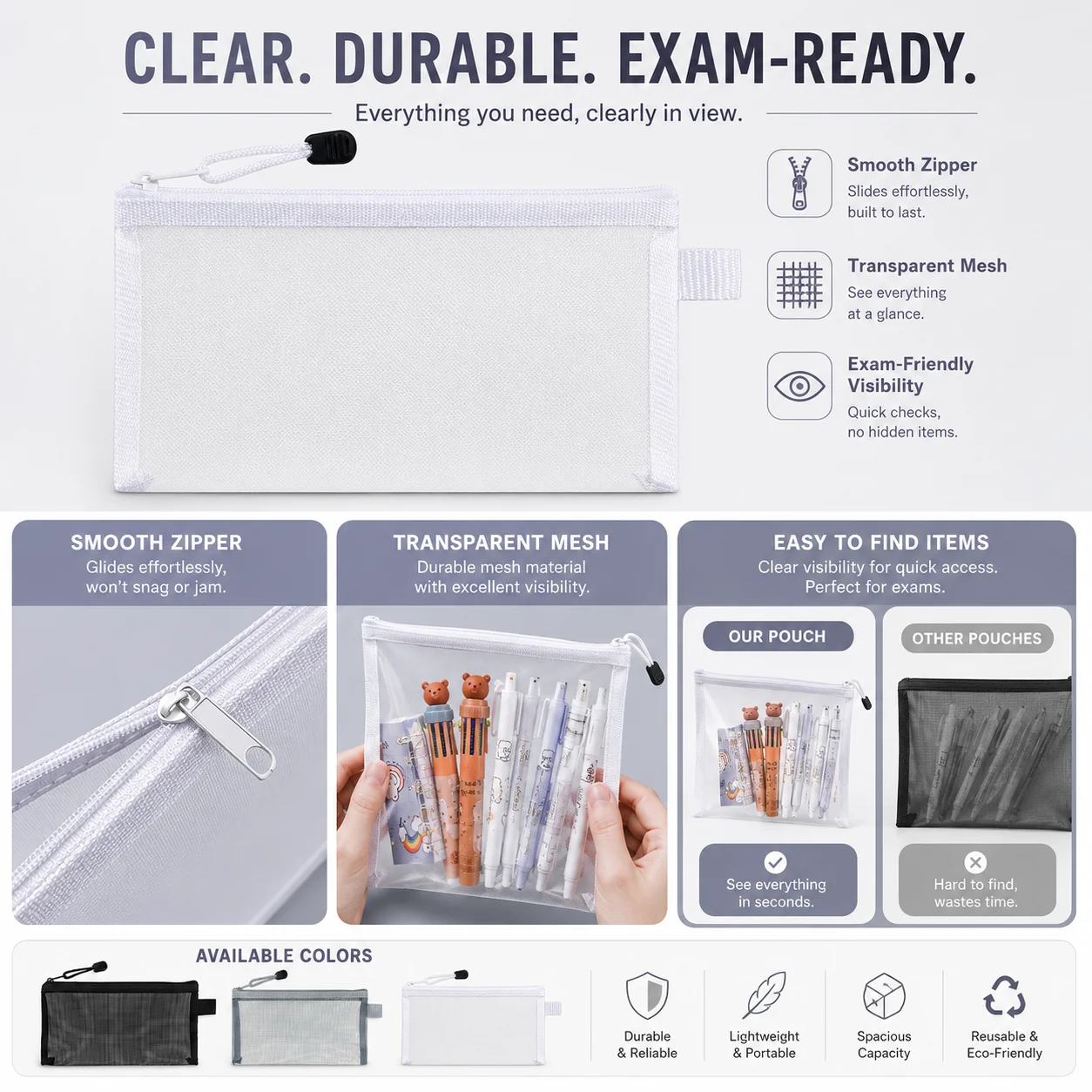 Tas Pena Jala Transparan, Temp - Clear Mesh Pencil Pouch For Exam ulasan dan harga